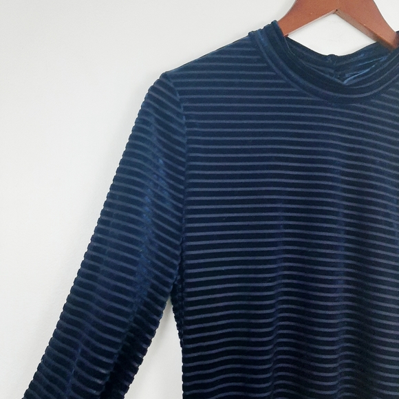 Lulus Ticket to Chic Navy Blue Striped Velvet dres - Picture 11 of 13